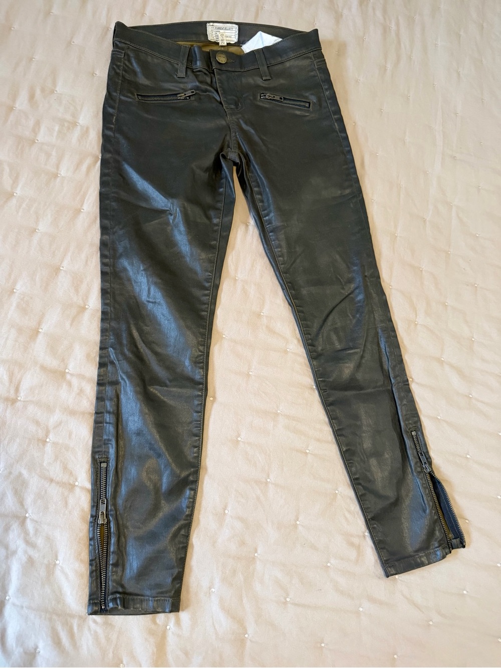 Current/Elliott Coated Black Skinny Moto Jeans Zip Ankle